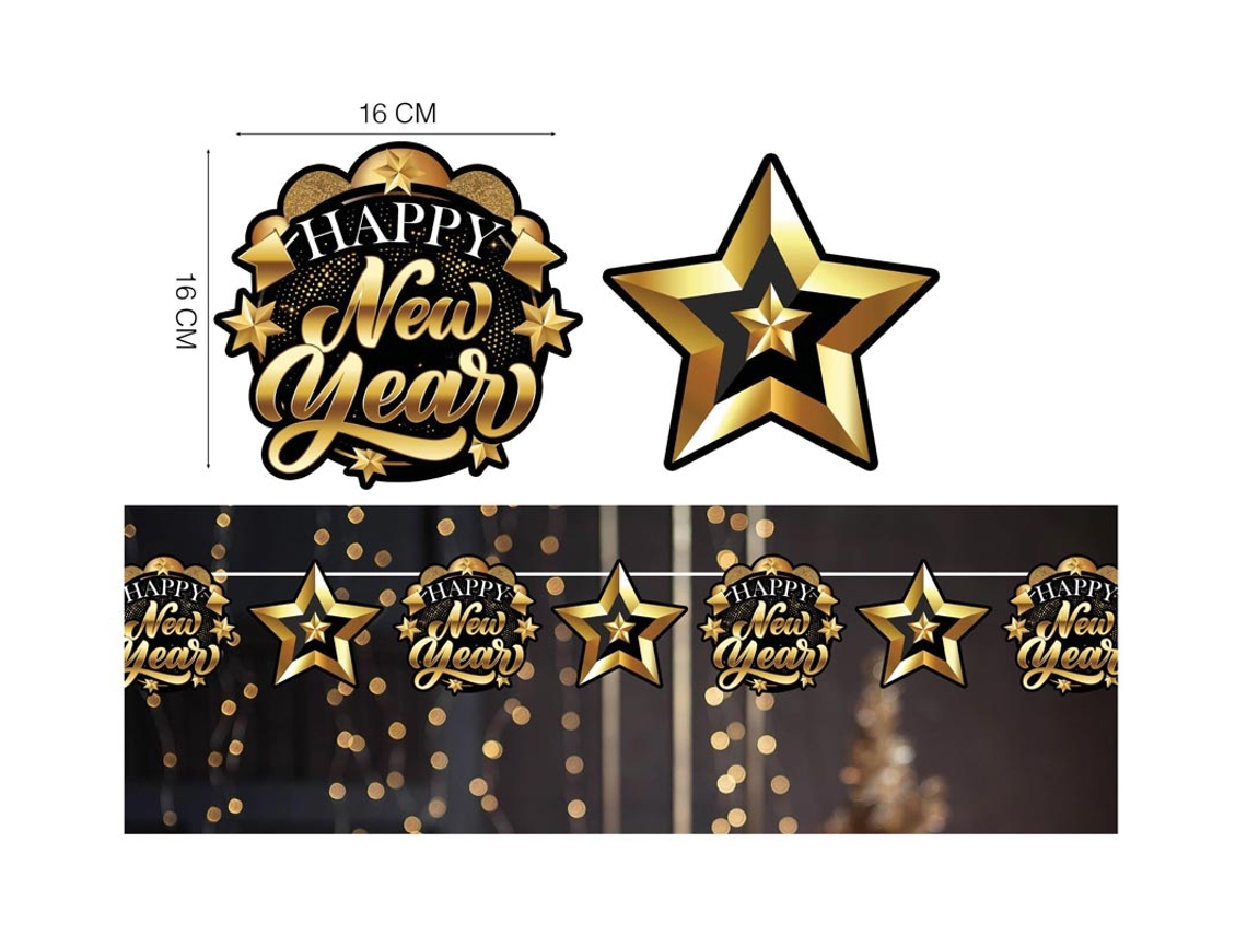 Guirnalda Happy New Year Estrellas de 300 y 16x16 cm