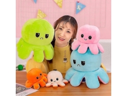 Peluche Reversible De Pulpo De 30/40 Cm Con Doble Estampado, Diseño De Dibujos Animados.