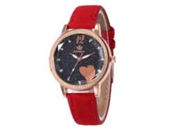 Reloj De Cuero Moda Unisex Dial Redondo Cuarzo Pulsera (rojo)