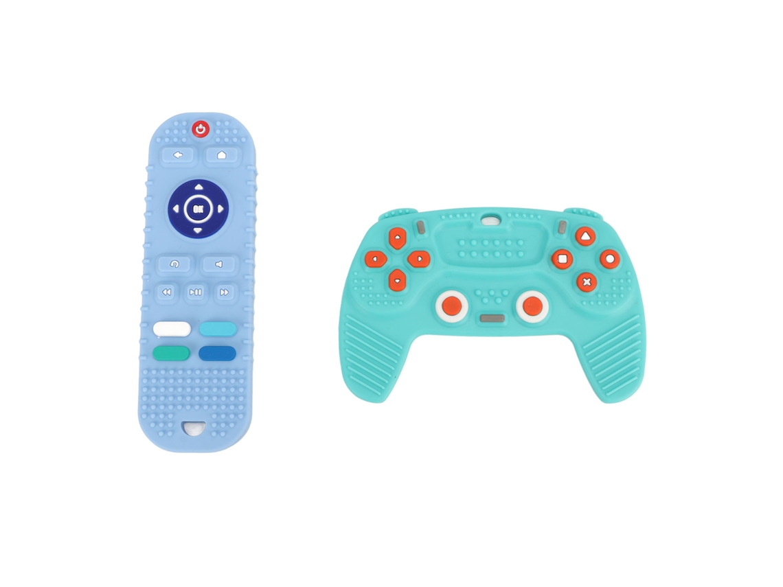 2 Pack Brinquedos De Dentição Silicone Bebê Forma Controle Remoto Tv Sensorial Mastigação Azul Ciano