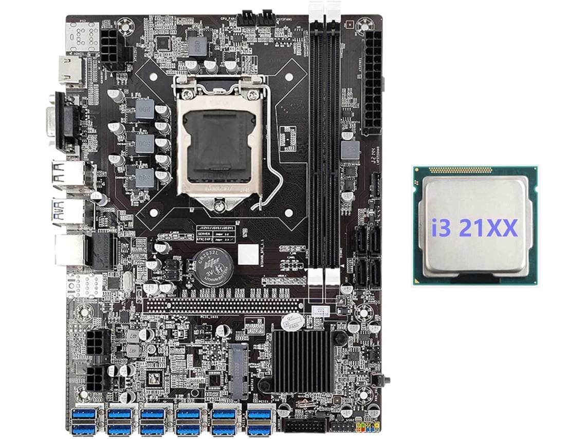 Placa Base B75 Para Minería De Eth Con Adaptador Pcie A Usb 3.0 De 12 Pines + Cpu I3 21xx Lga1155 Msata Ddr3 Usb Miner