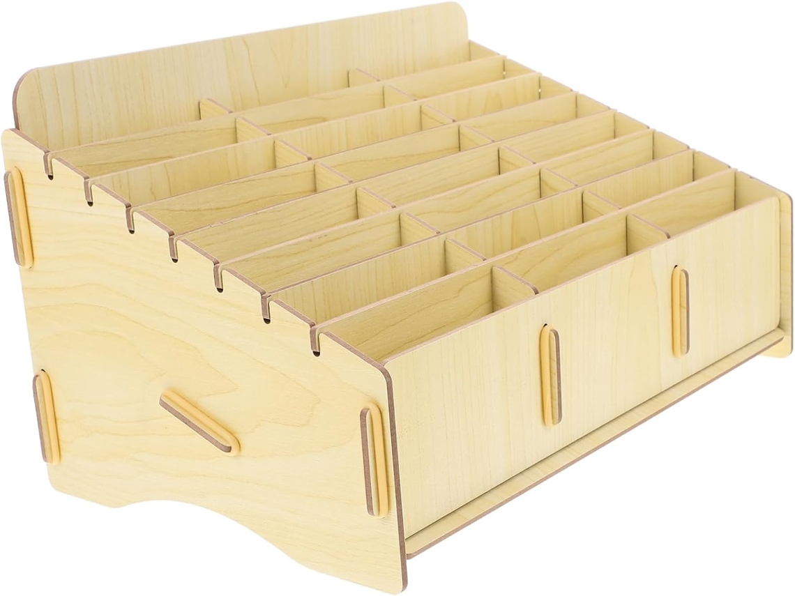 Organiza Tu Espacio De Trabajo: Caja De Madera Para Guardar El Teléfono Con Múltiples Compartimentos.