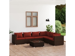 Conjunto de jardín de 7 piezas con cojines de mimbre marrón de DKD Home Decor