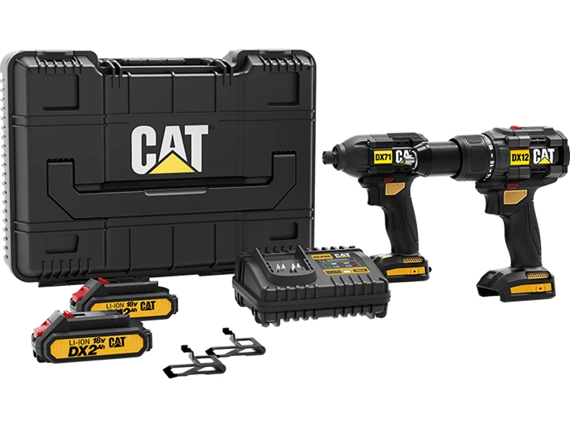 Kit de taladro CATERPILLAR DX12K.2 + atornillador de impacto DX71 de 18 V y 2 Ah