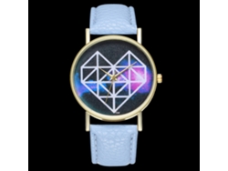 Reloj De Pareja De Cuero Pu Casual Con Dial De Corazón Y Líneas Geométricas Azul Claro
