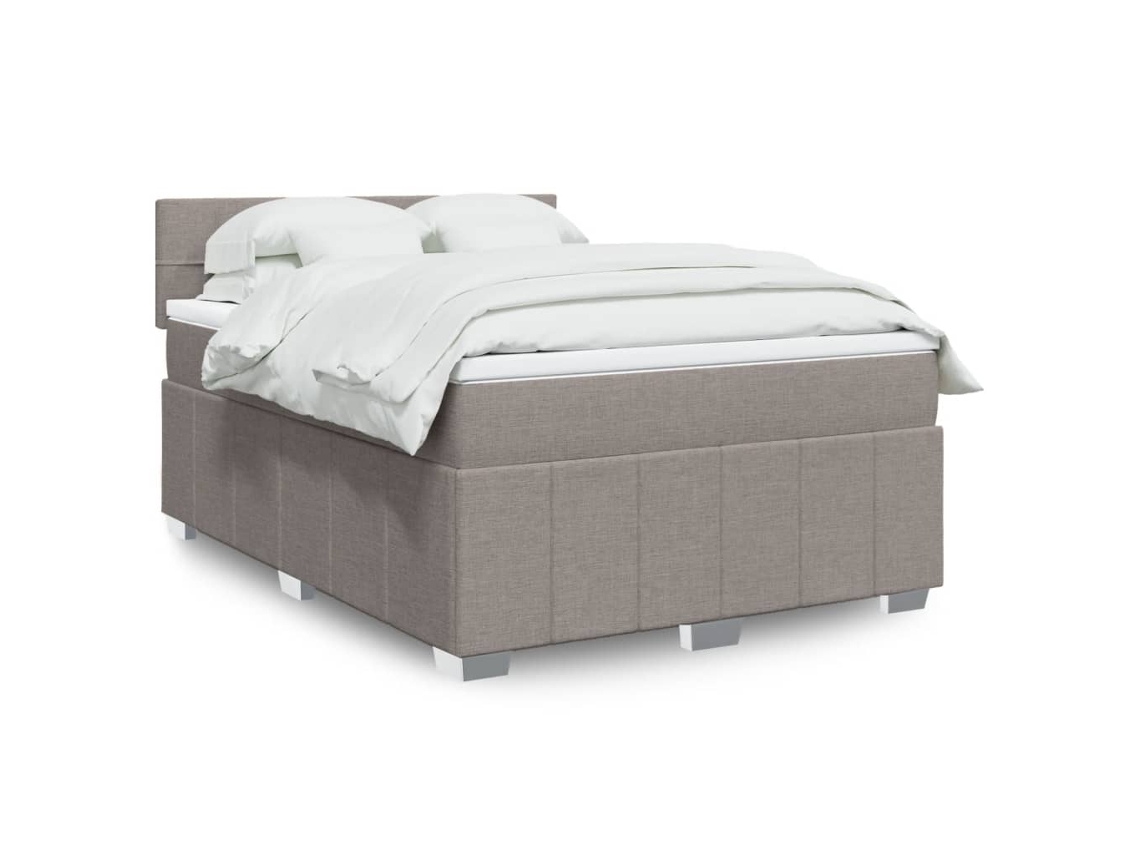 Cama Box Spring Con Colchón Tela Gris Taupe 160x200 Cm