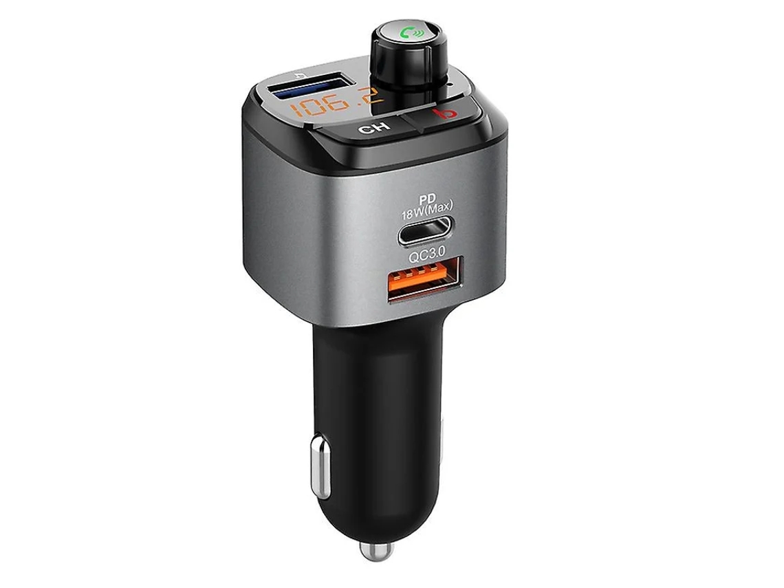 Transmisor FM Bluetooth con kit manos libres de carga Pd3.0 y Qc3.0 y pantalla de voltaje del automóvil YIZHOOD negro