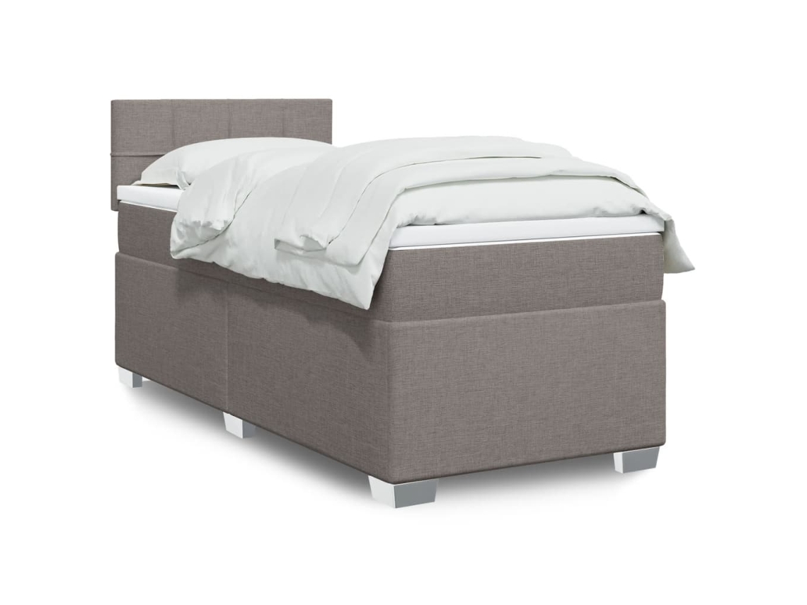 Cama Box Spring Con Colchón Tela Gris Taupe 80x200 Cm