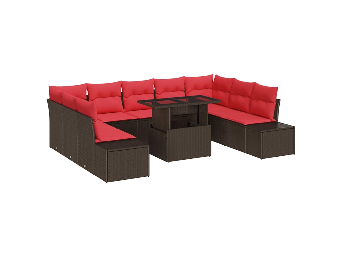 Maison Exclusive - Conjunto De Sofá De Jardín Con Cojín 10 Pcs Marrón Y Rojo