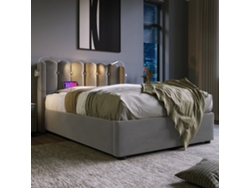 Cama Tapizada 90x200 - Leselicht Con Carga, Cabecero, Almacenamiento, Estructura De Cama De Terciopelo - Gris