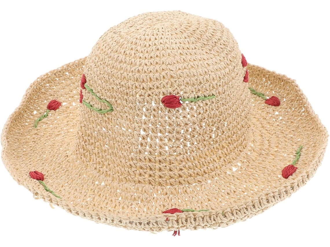 Sombrero de paja beige versátil para mujer