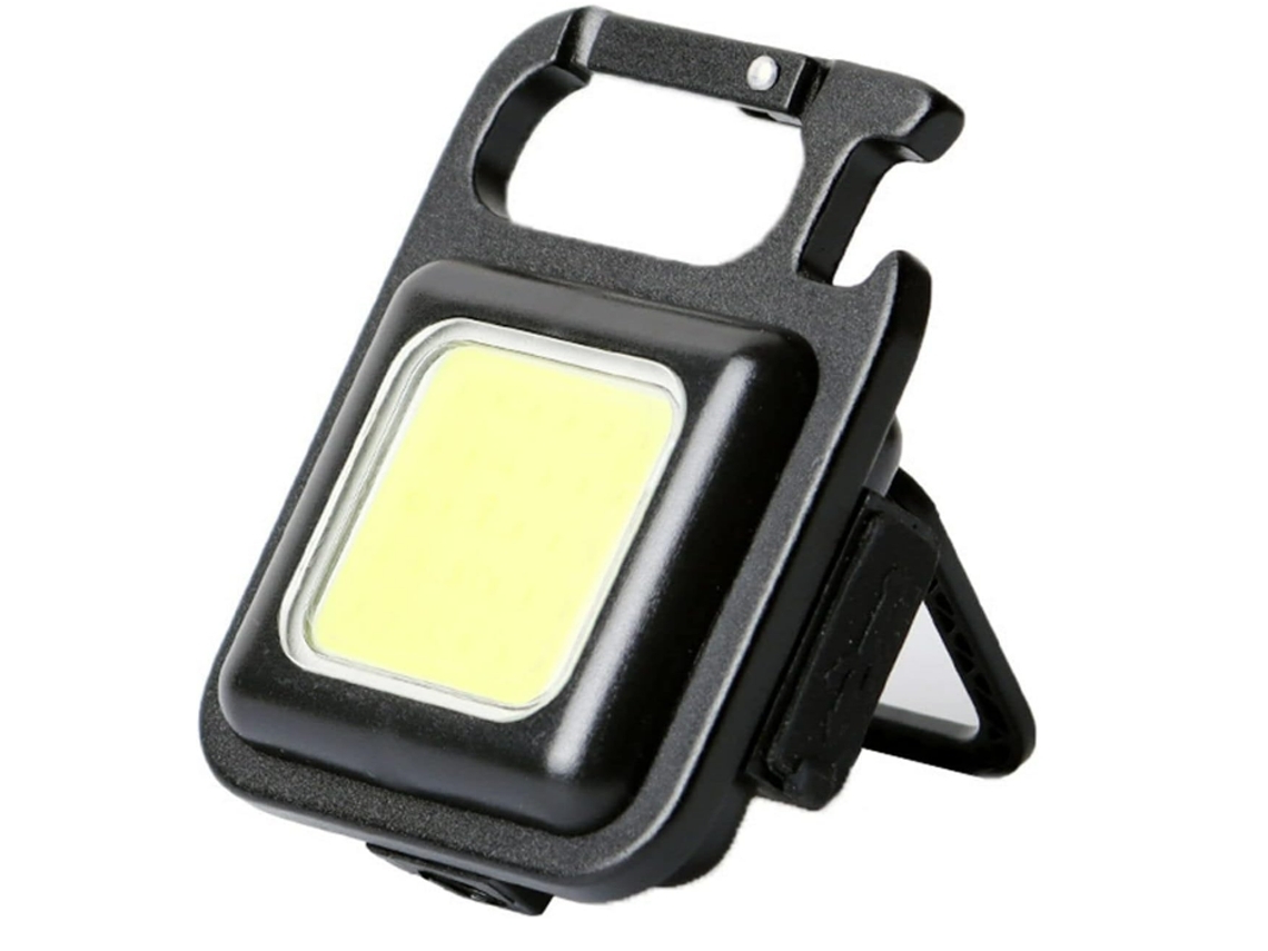 Mini llavero Cob Light Mini linterna de bolsillo portátil Linterna multifuncional recargable con soporte plegable Base magnética Negro YEMAESRE