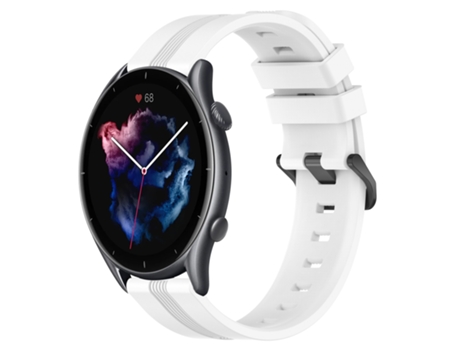 Correa de reloj inteligente para Amazfit 3 22 mm Silicona cóncava a rayas (Blanco)