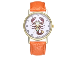 Reloj De Cuarzo Con Correa De Cuero Patrón De Escorpio 12 Constelaciones Naranja