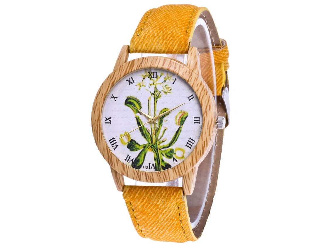 Reloj De Pulsera Zhoulianfa Quartz Para Parejas Con Correa De Mezclilla Amarilla