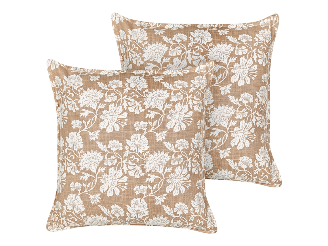 Juego de cojines decorativos con flecos BELIANI Notelea de Algodón Beige 45x45x15
