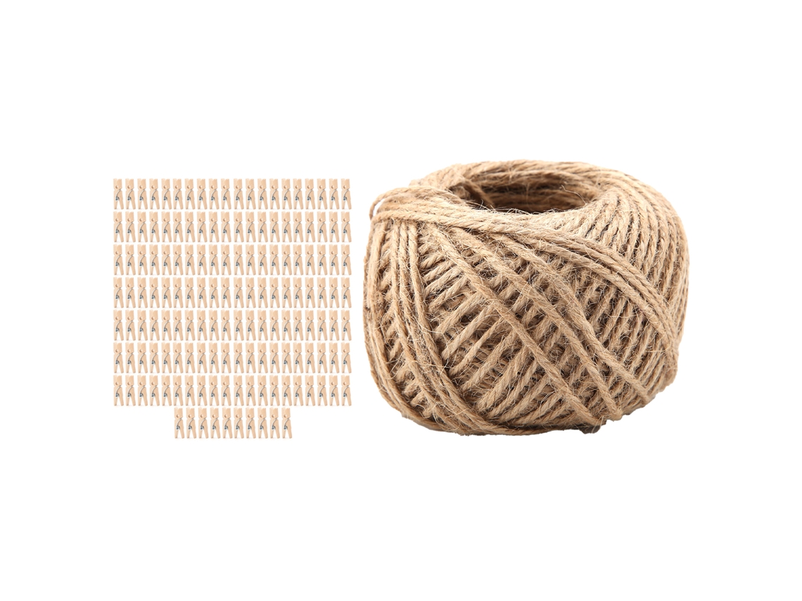 250 Grapas De Madera Natural Con 1 Rollo De Cordel De Yute (50 Metros)