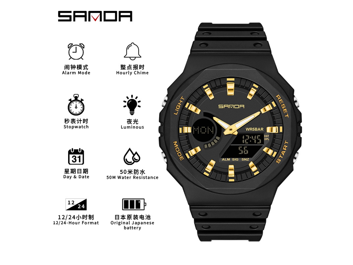 (oro Negro) Reloj Electrónico Multifuncional, Moderno Y Elegante, Con Diseño Luminoso E Impermeable.
