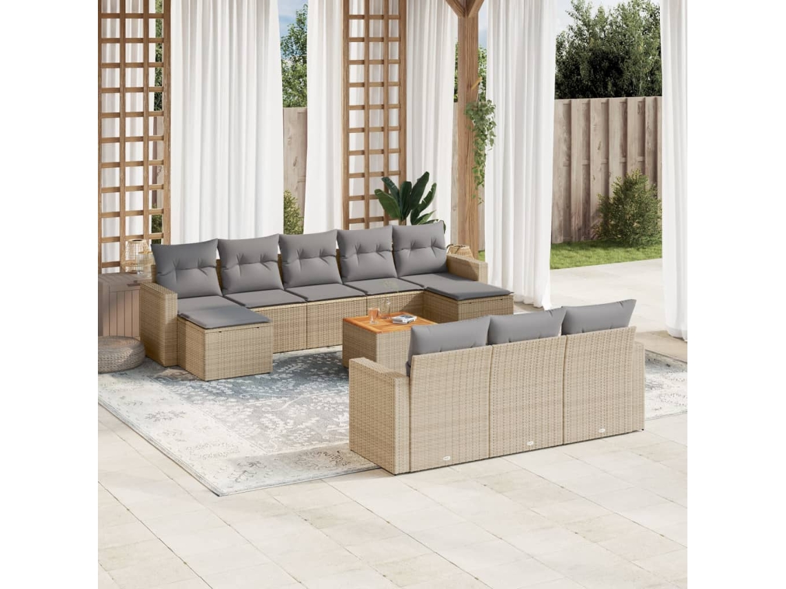 Conjunto de sofá de jardín de 11 piezas con cojines de mimbre beige, Dkd Home Decor
