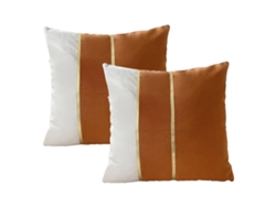 Juego De 2 Fundas De Almohada De Terciopelo Con Detalles En Cuero Dorado, 45,7 X 45,7 Cm