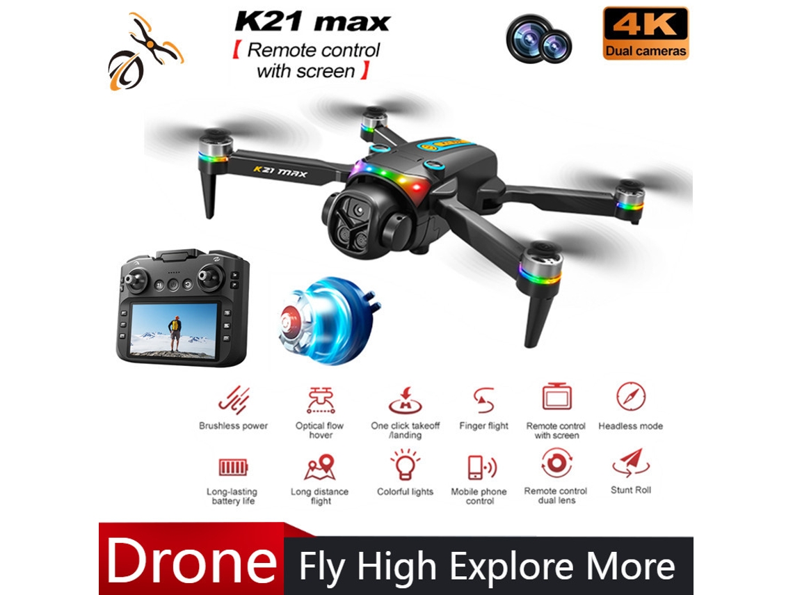 Dron K21 Max Con Cámara 4k Que Evita Obstáculos Con Pantalla De 4,3 Pulgadas Y Control Remoto 1 Batería Negro