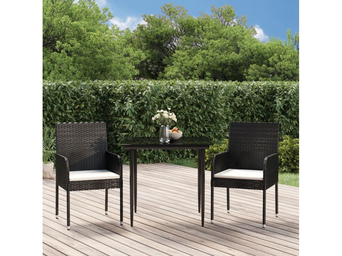 Conjunto de comedor de jardín de 3 piezas DKD Home Decor con cojines de mimbre negros