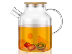 Jarrón de vidrio de 1800 ml con tapa y asa de bambú multifuncional resistente al calor. Mdug