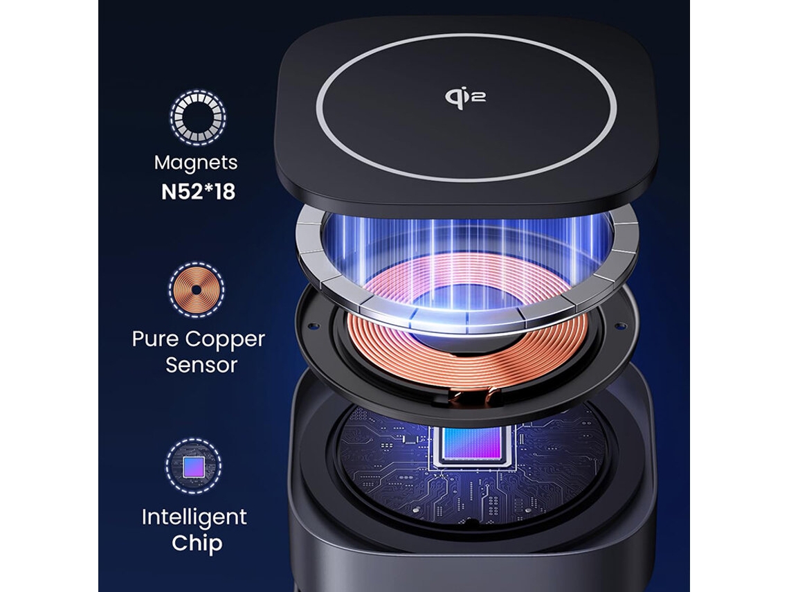 Cargador Inalámbrico Magnético 2 En 1 Ugreen Qi2 De 15 W Con Visualización Ajustable Y Soporte De Carga Rápida Para Teléfonos Inteligentes