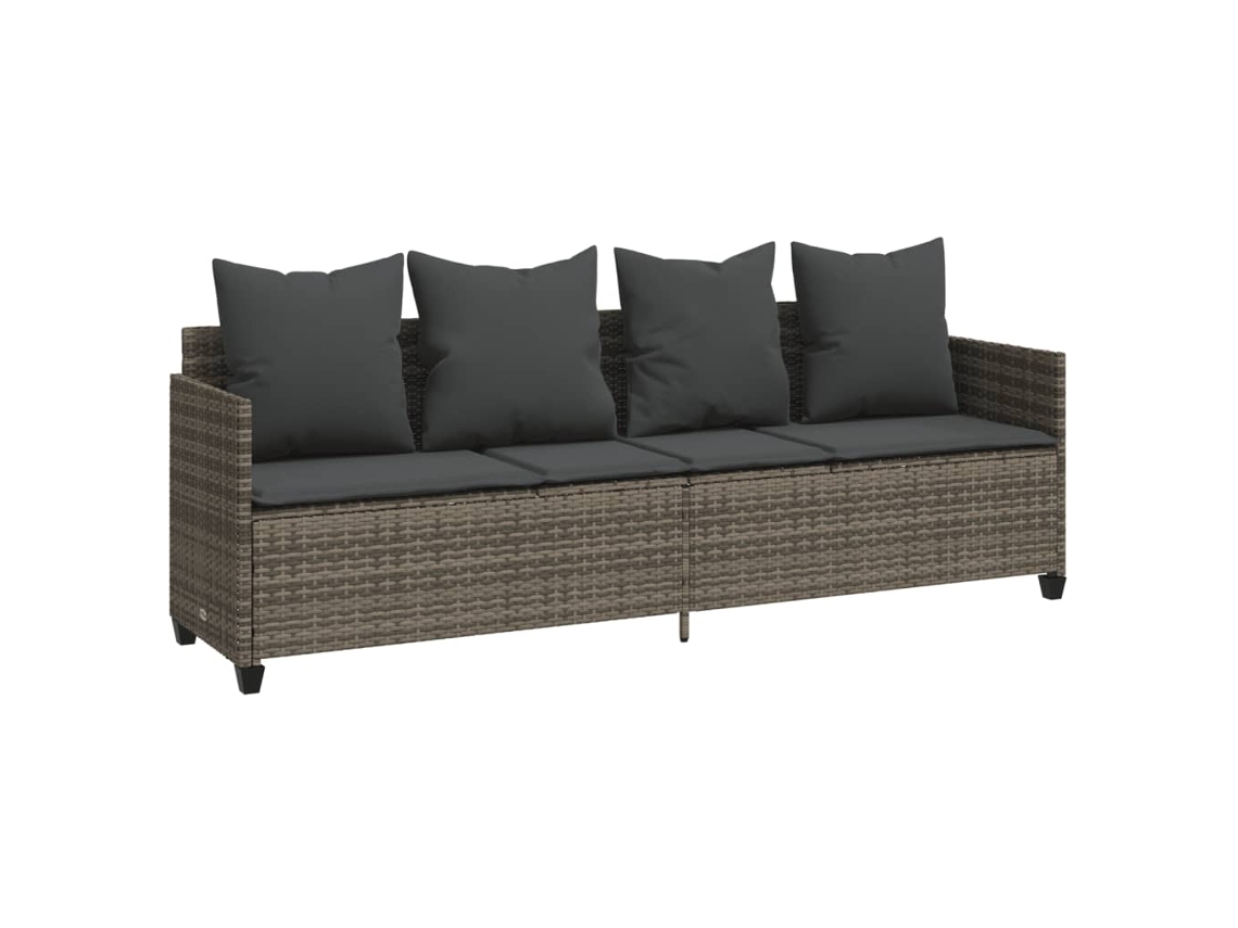 Chaise longue con cojines, mimbre, patas grises, MAISON EXCLUSIVE