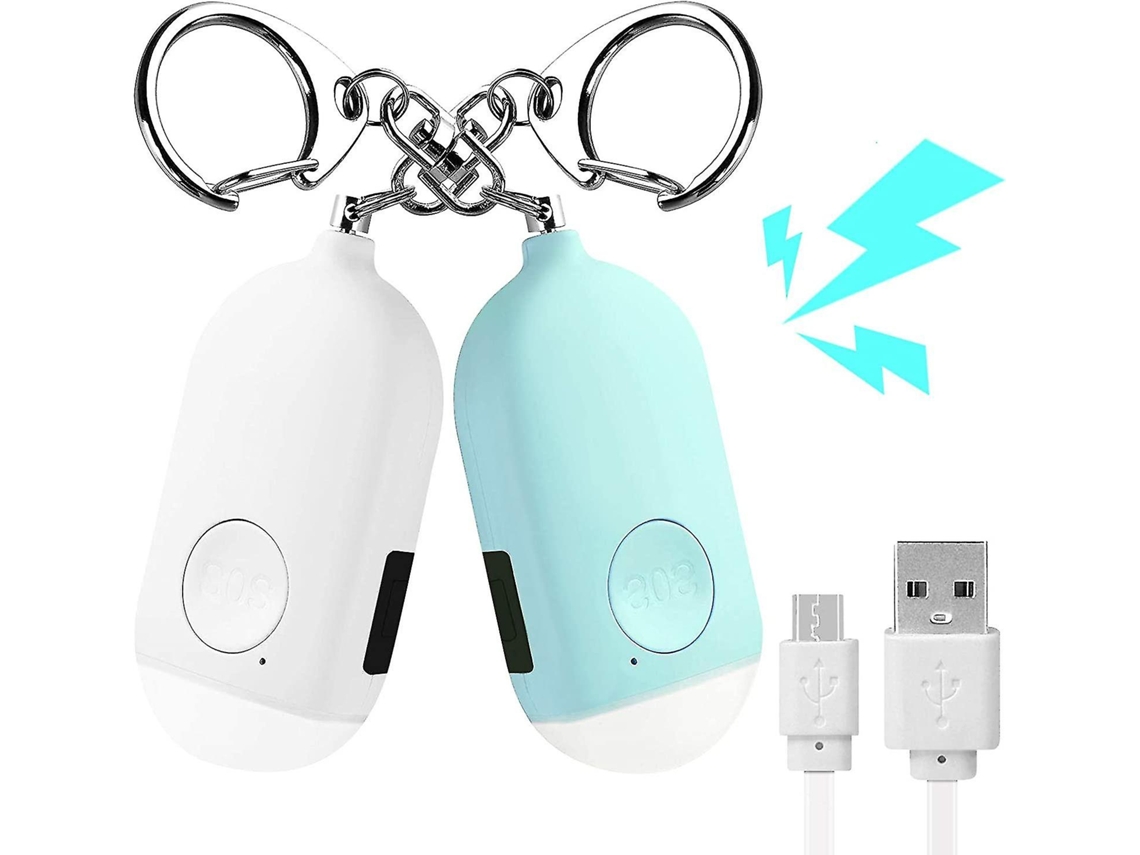2pcs Alarma Personal 130db Recargable Usb Con Linterna Led Dispositivo De Emergencia