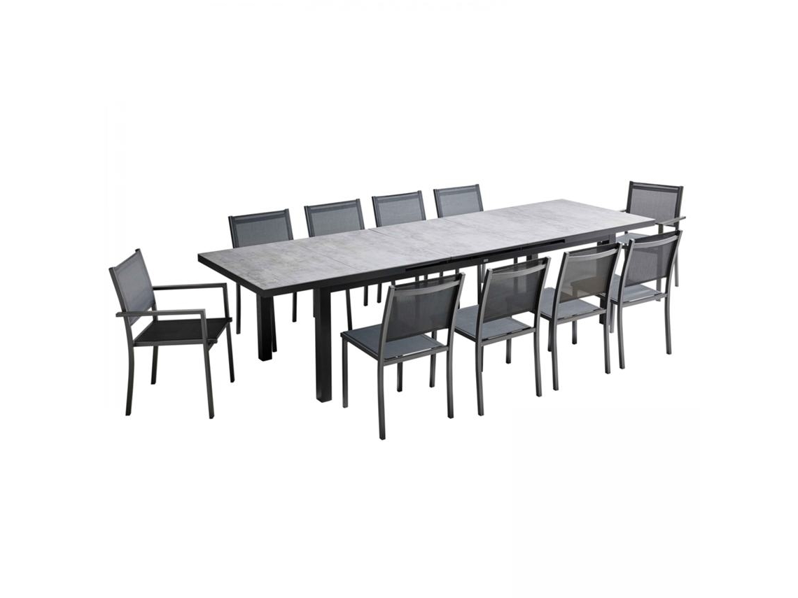 Mesa de jardín rectangular extensible 320 X 100 X 76 Cm con 8 sillas y 2 sillas con brazos