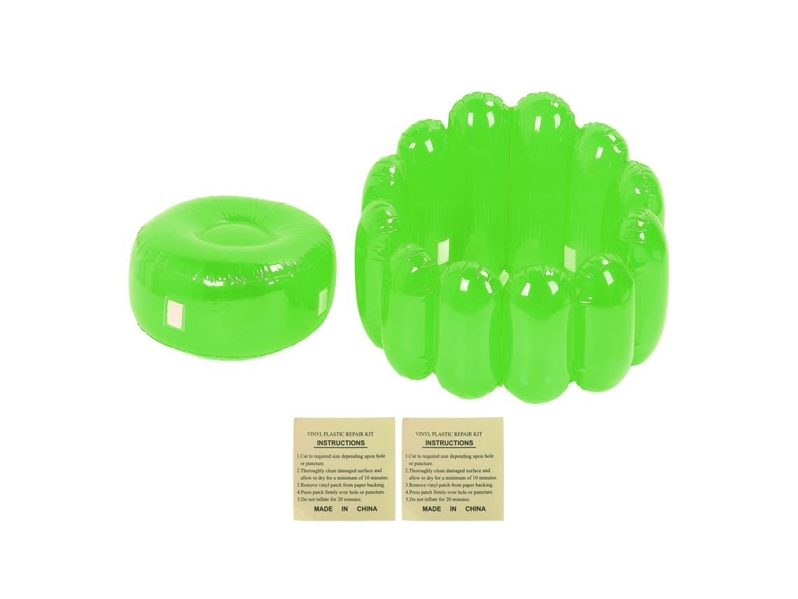 Sofá hinchable portátil, verde transparente, para uso interior/exterior.