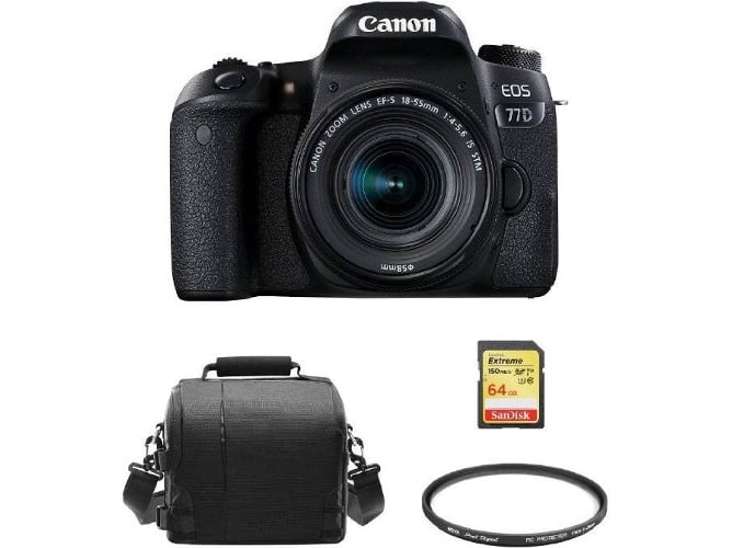 Kit Cámara Réflex CANON EOS 77D EF-S 18-55mm F4-5.6 IS STM + 64GB SD + Bolsa + Hoya 58mm PRO 1D