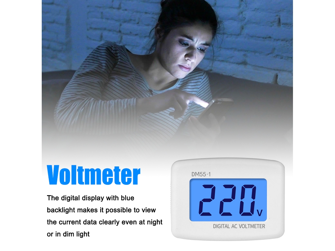 Voltímetro Digital Lcd Enchufable De 80-300 V Con Retroiluminación Azul
