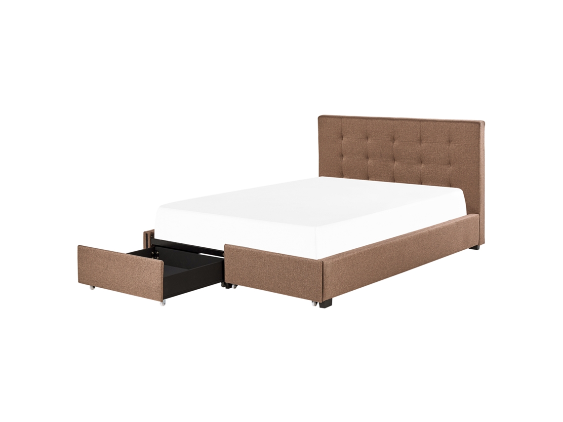 Cama con almacenaje BELIANI Rochelle de Poliéster Marrón 193x213x109