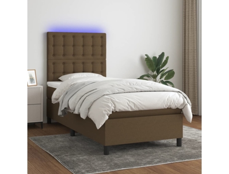 MAISON EXCLUSIVE Cama con somier y colchón LED 90 x 190 cm tela marrón oscuro
