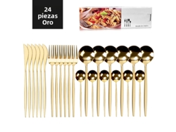 (oro) Juego De Cubiertos De Acero Inoxidable De 24 Piezas, Que Incluye Cuchillo, Cuchara, Tenedor Y Cubiertos De Plata De Estilo Occidental.
