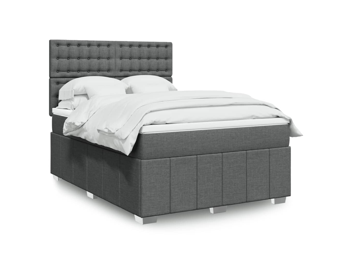 Cama Box Spring Con Colchón Tela Gris Oscuro 140x190 Cm