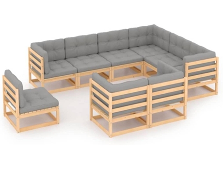Conjunto 9 de muebles de jardín VIDAXL y cojines madera maciza pino