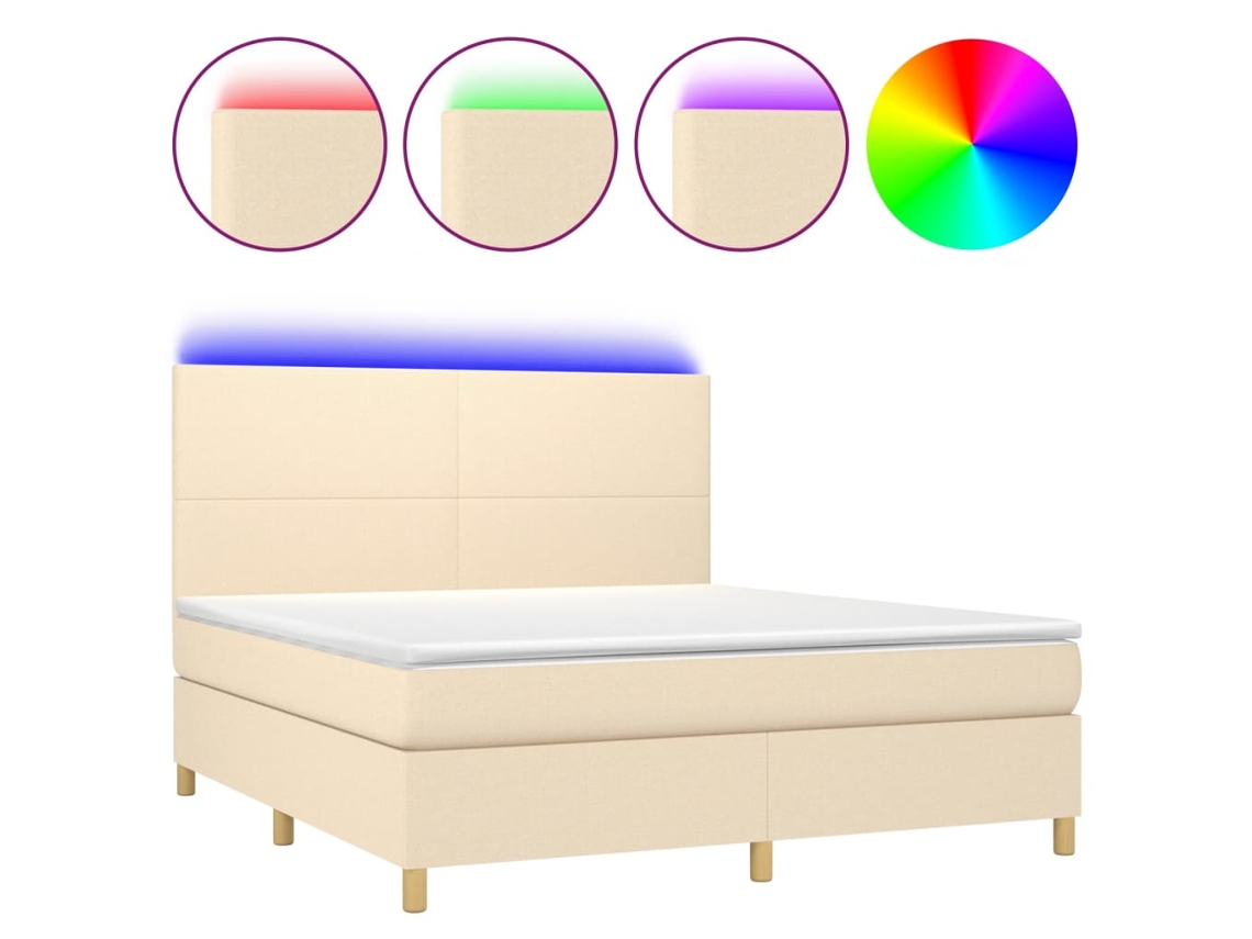 Maison Exclusive - Cama Box Spring Colchón Y Luces Led Tela Crema 180x200 Cm