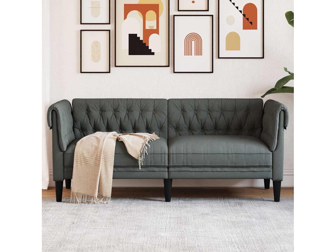 Sofá Chesterfield De 2 Plazas | Sofá De Salón | Sofá De Descanso Tela Gris Oscuro