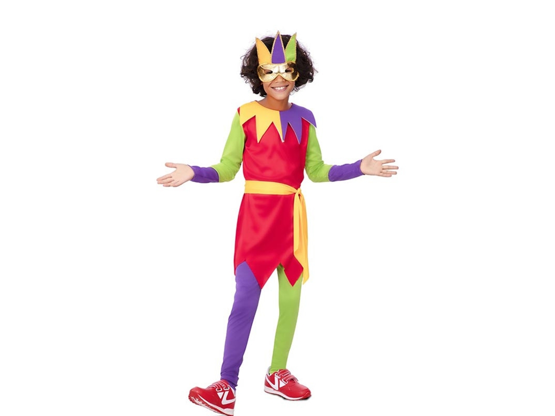 Disfraz de Bufón multicolor con antifaz para niño