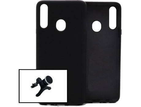 Carcasa + Soporte Magnético Reforzado Samsung Galaxy A20s PHONECARE Silicona Liquida Negro