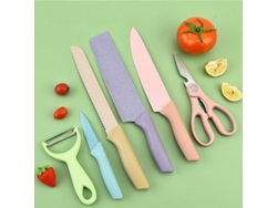 Juego De 6 Cuchillos De Cocina De Acero Inoxidable Con Mangos Ergonómicos Y Tijeras Prácticas.