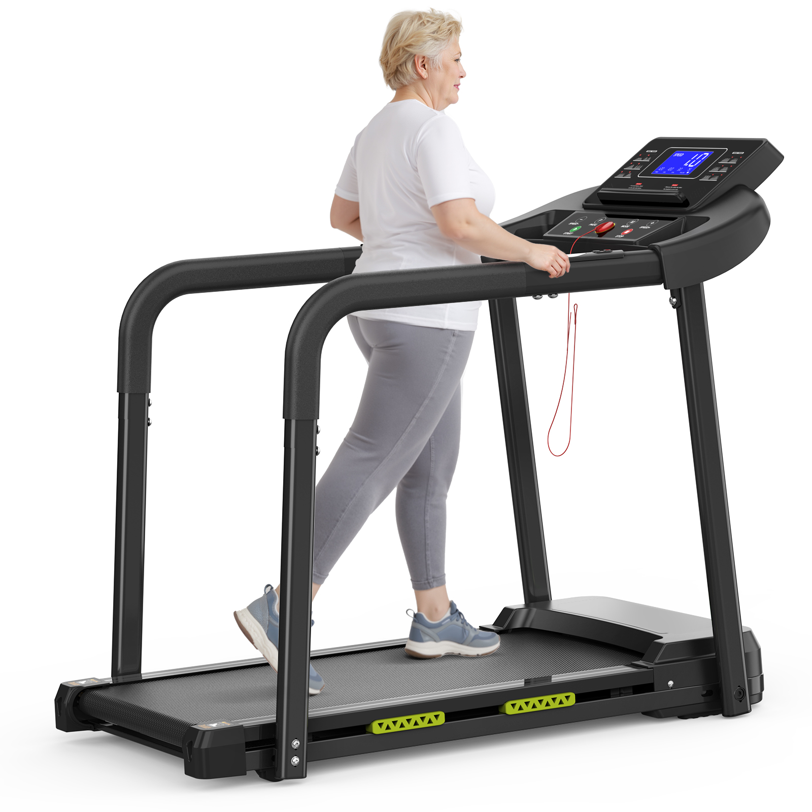 Cinta De Correr Plegable Para Personas Mayores, Pantalla Led Grande, Pasamanos Largos Y Capacidad De 135 Kg