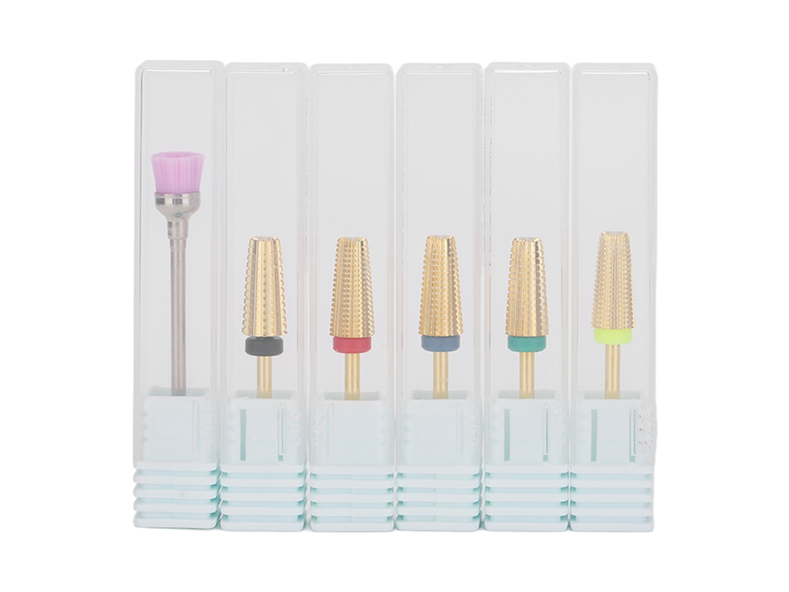 Brocas Multifuncionales 5 En 1 Para Taladro De Uñas, Acero De Tungsteno, Pulido Y Lijado, Herramienta De Manicura, Color Dorado.
