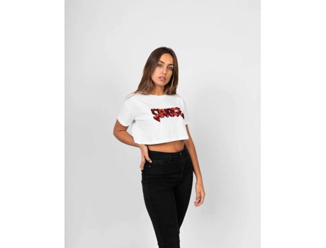 T-shirt Básica SAVAGE Crew Algodón Mujer (XL - Blanco y Rojo)
