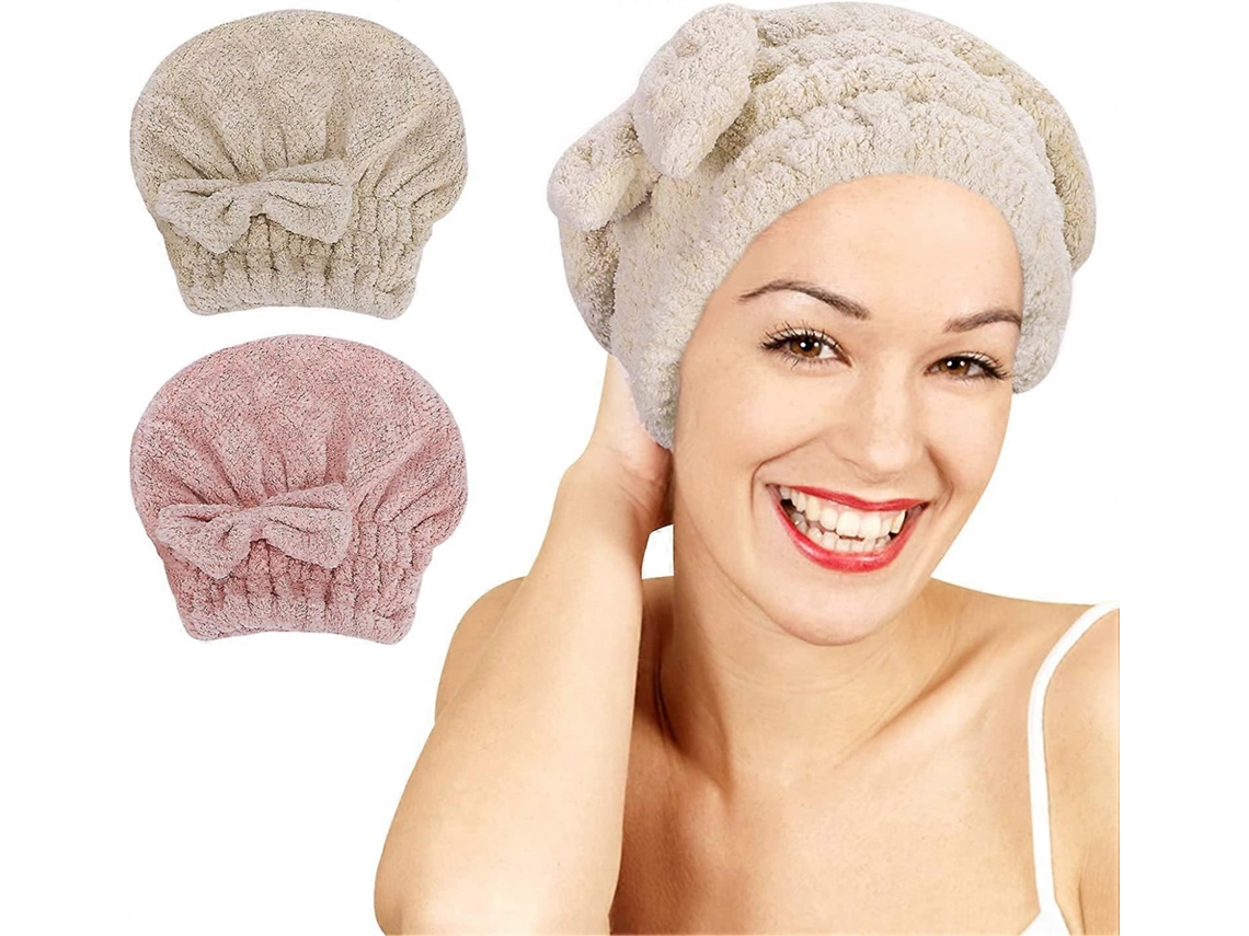 2 toallas de microfibra para secar el cabello rápidamente, bandana Rosewell con lazo (rosa y caqui)