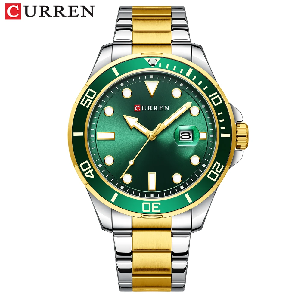Reloj mecánico automático para hombre de la serie Green Water Ghost (oro verde), totalmente de acero inoxidable, resistente al agua.