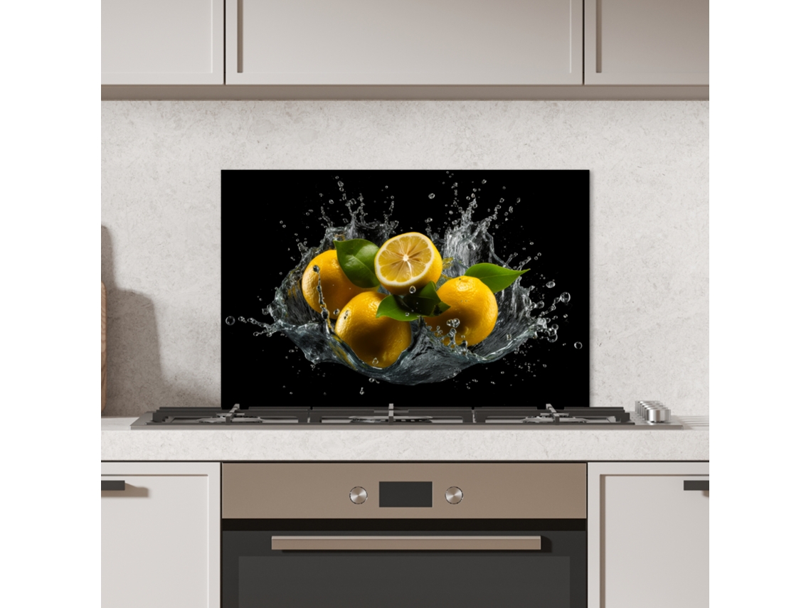 Panel antisalpicaduras de cocina Limón - Fruta - Amarillo - Negro 60x40 cm